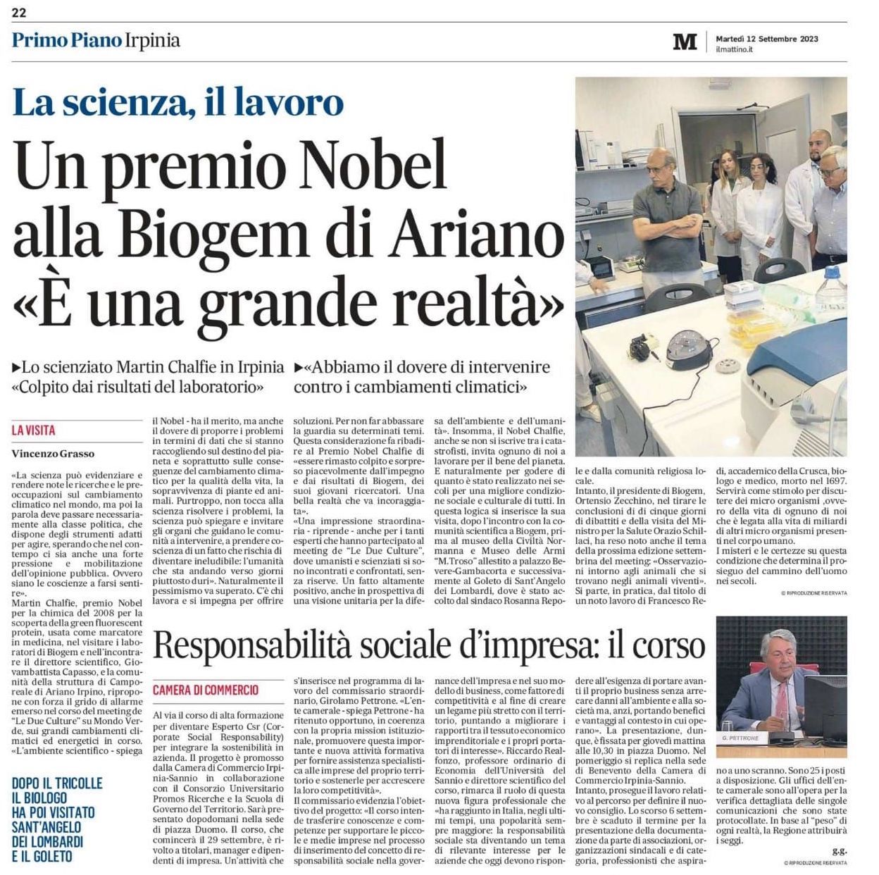 Un premio Nobel alla Biogemdi Ariano >